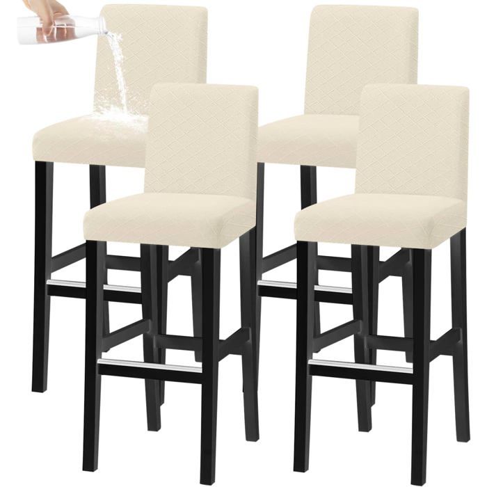 Housse de Tabouret de Bar rotative et Lavable Lot de 4 Housses de Chaise Haute escamotables Beige pour Cuisine et Salle à Manger