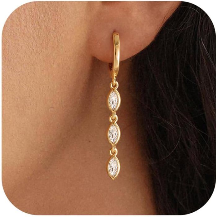 Boucles D’Oreilles Femme Tombantes Plaqué Or 14K Avec Zircon Longues Boucles D’Oreilles Boucle D’Oreille Femme Pendante Doré[PP398]