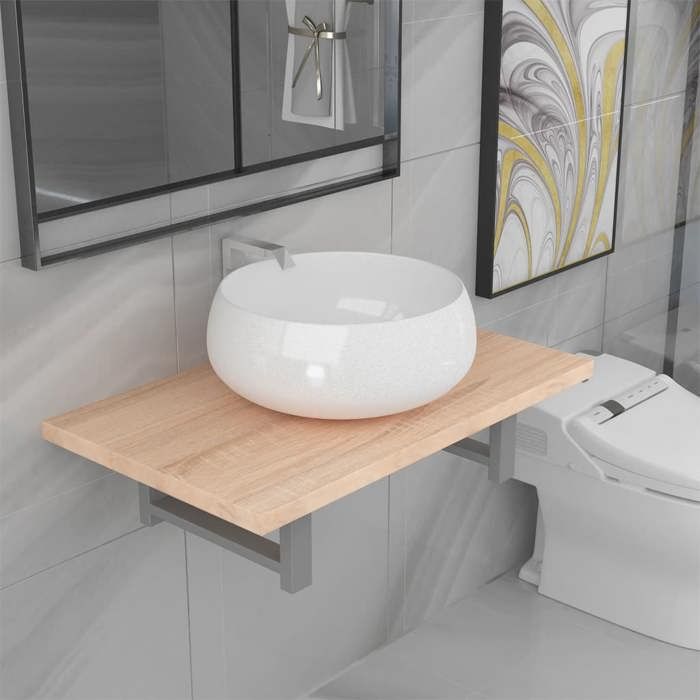 Meuble de salle de bain - vidaXL - rangement salle de bain - 2 pièces - Céramique - Chêne - 60 x 40 x 16 3 cm - vasque à poser via86