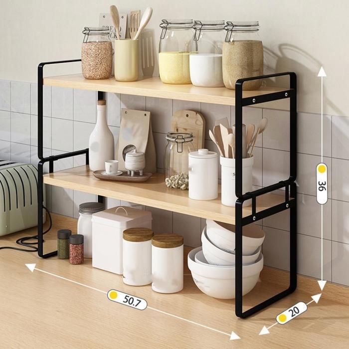 Étagère de bureau 2 niveaux 50cm – cadre noir + panneaux bois garde-corps rangement salon/chambre