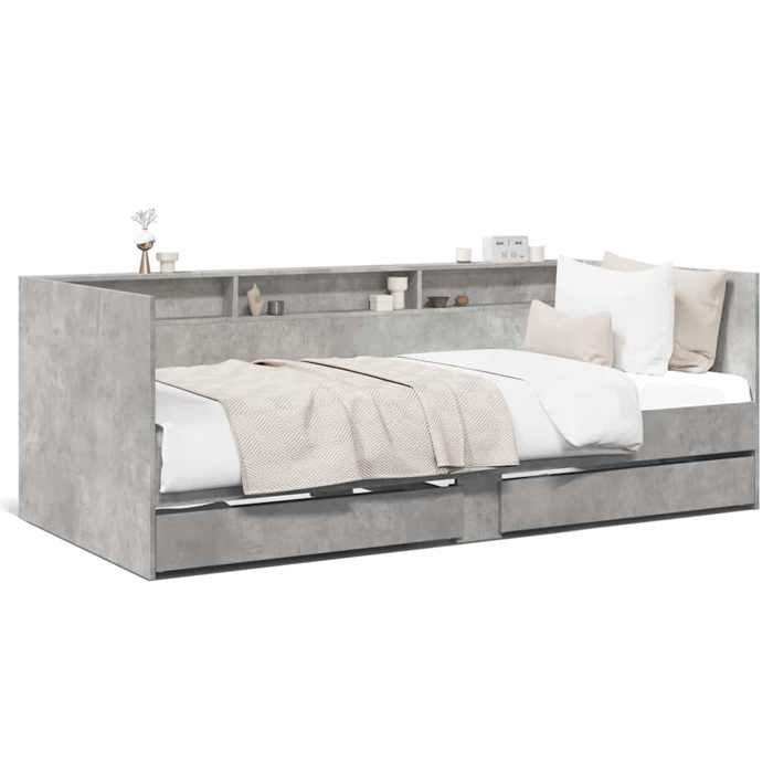 Lit de Jour avec Tiroirs sans matelas 1 place Gris Béton 100x200 cm en bois avec 2 tiroirs intégrés 810521