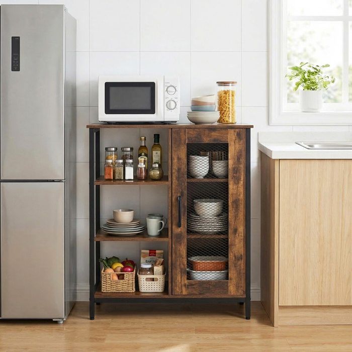 Buffet de cuisine avec étagères réglables structure en acier au carbone meuble bar à café pour cuisine ou salon