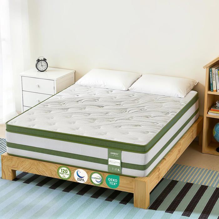Matelas Hybride 160X200X30 5 Cm Mi-Ferme H4 Latex Mémoire De Forme Ressorts Ensachés 7 Zones OEKO-TEX & CertiPUR-US