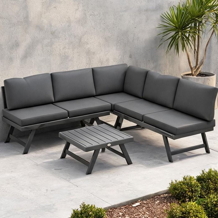 Canapé dangle extérieur 5 places 4 pièces en polyester gris avec table basse - Gris Polyester 115 x 61 x 65 cm Ref M8P5AD