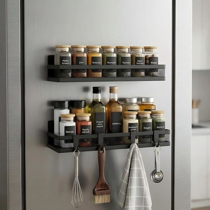 Porte Épices Magnétique FrigoFixation Puissante Sans PerçageRangement Gain de PceLot de 2 Étagères en 2 Pack Noi MEUBLE A EPICES