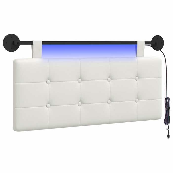 Tête de lit suspendue Avec lumière LED Simili - Cuir - Amovible - Thermolaqué - Blanc - 110x55x5 cm