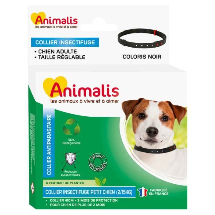 Animalis Collier Antiparasitaire Noir Pour Petit Chien 41cm