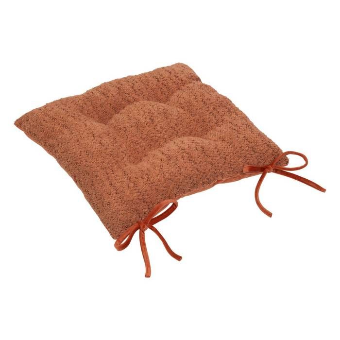 6 Galettes De Chaise En Coton Couleur Terracotta - Taille 38x38 Cm, Résistantes Aux Taches