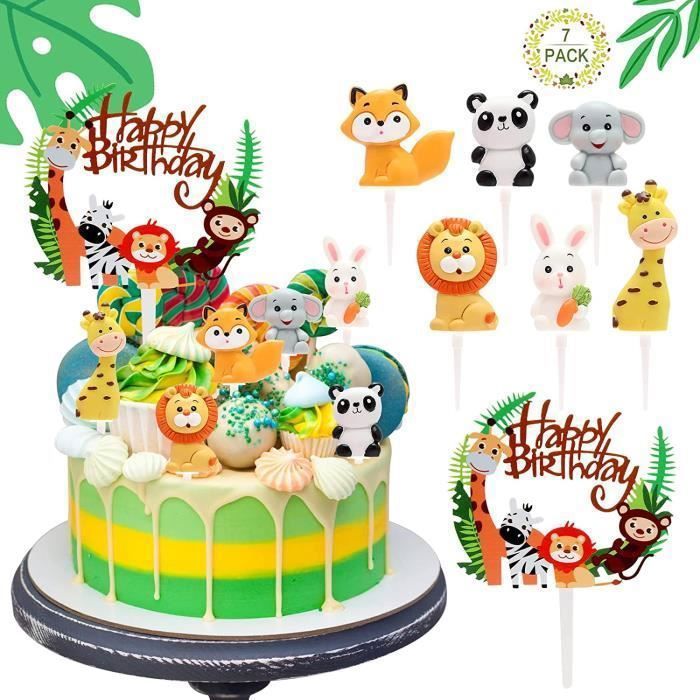 Décorations de gâteaux comestibles Animaux de la jungle. Gâteaux d' anniversaire pour bébé. Hauts de forme fondants -  France