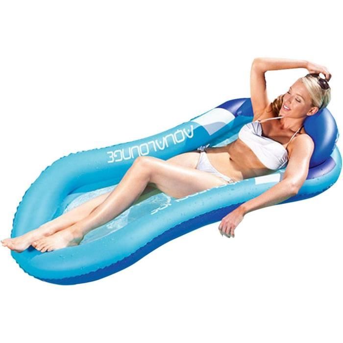 Hamac Flottant Gonflable Beach Art 190 Cm – Piscine Mer Spa Avec Filet Anti-Méduses, Blanc Bleu, Ultra Confort En Eau Libre