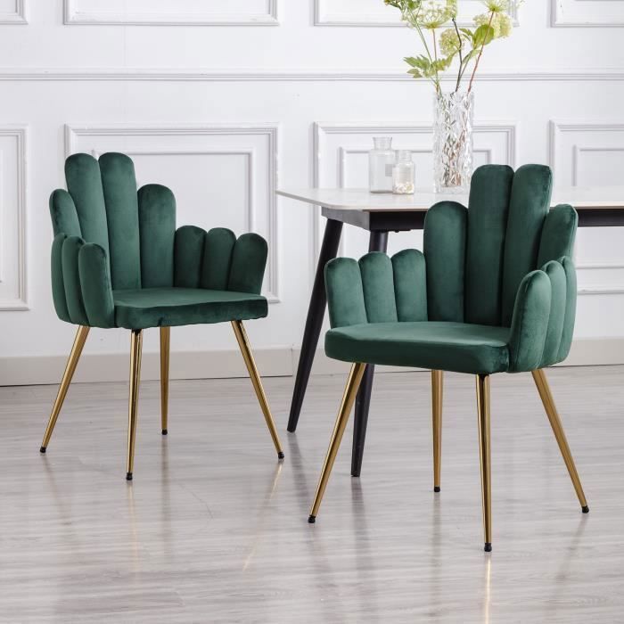Wahson Chaise de Salle à Manger Lot de 2 Chaise Salle à Manger Chaise de Cuisine avec Pieds Dorés pour Restaurant Velours Vert