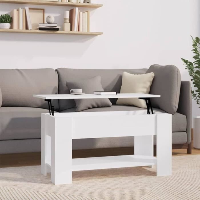Table D'Appoint En Forme De C Washrobots - Hauteur Réglable 44-80cm - Noir, Bois Et Métal