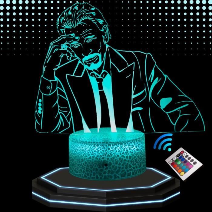 Lampe de Chevet 3D LED - Johnny Hallyday - Veilleuse Tactile - 16 Couleurs - Télécommande - Design Contemporain