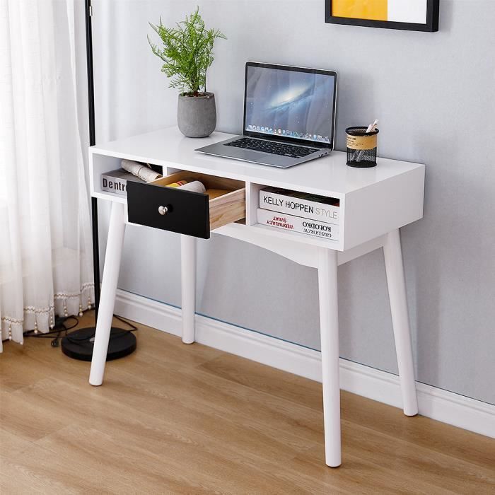 Meuble bureau, Table Informatique Secrétaire, 90 X 42 X 78 cm Blanc -  Cdiscount Maison