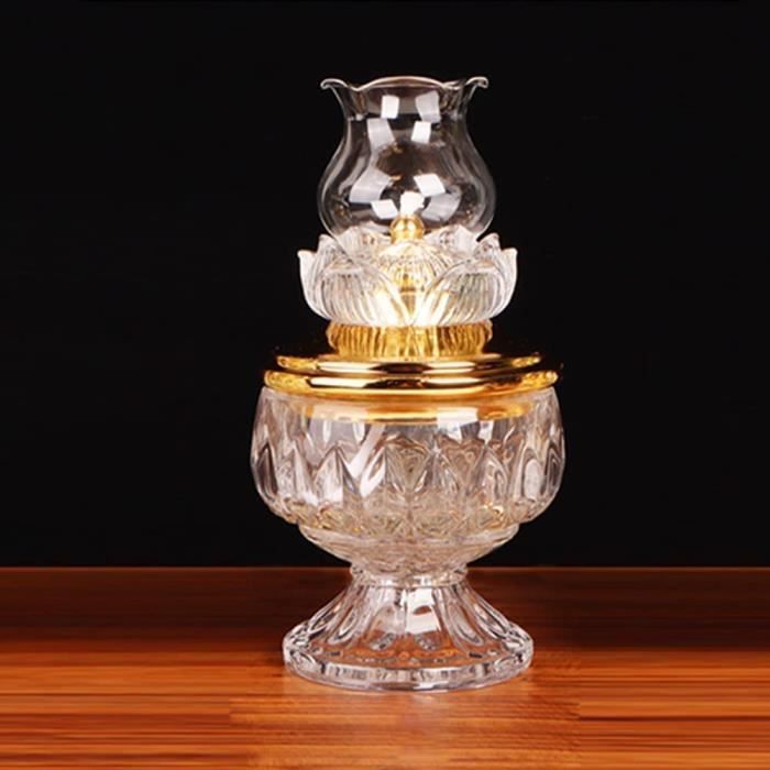 Lampe Lotus Bouddha En Verre - Lampe à Huile Rétro Anti-Vent Pour Décoration Maison, Temple, Méditation