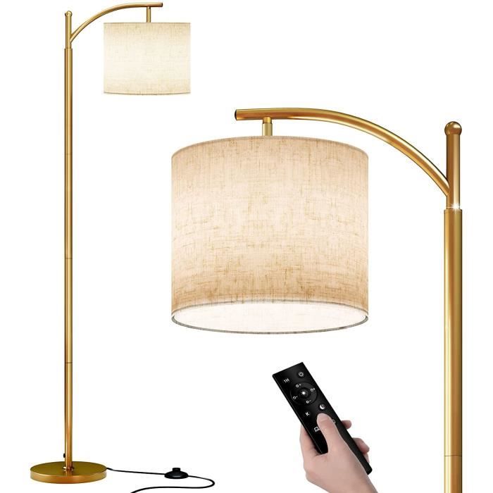 Lampadaire Sur Pied Réglable En Hauteur (133-168 Cm) Avec Télécommande - Abat-jour En Lin, Lumière Dimmable Et Température De Couleur Réglable (3000K-6000K) - Design Doré/beige