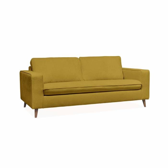 Canapé lit 3 places moutarde avec matelas 12cm dépaisseur. fabriqué en France Canapé lit 3 places moutarde avec matelas 12cm dépaisseur. fabriqué en France