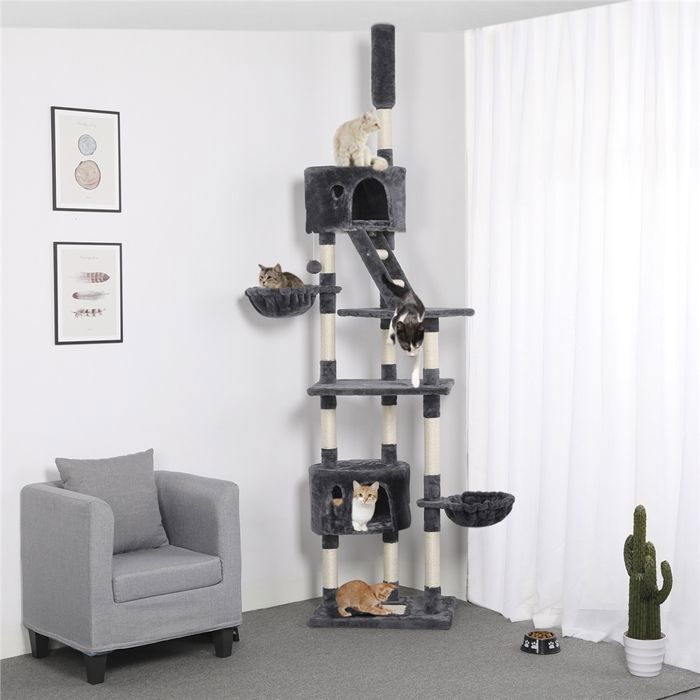 Meilleurs prix pour Yaheetech Grande Arbre à chat 60 x 45,5 x (228-255) cm Griffoir Grattoir Anti-basculement Colonne en sisal Niche Hamac Jouet