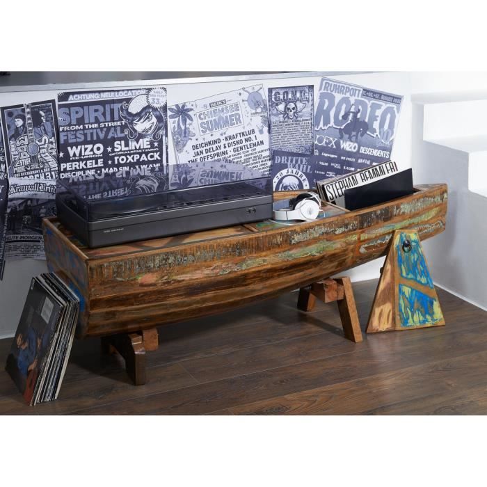 Table basse bateau - Bois massif recyclé multicolore laqué - Inspiration Ethnique - NATURE OF SPIRIT #106 Table basse bateau - Bois massif recyclé multicolore laqué - Inspiration Ethnique - NATURE OF SPIRIT #106