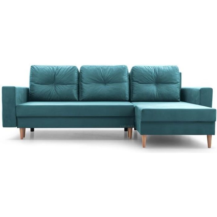 Petit canapé d'angle en lit Convertible et réversible avec Coffre 3-4 Places en Tissu 232x137x84 cm - CARL Bleu