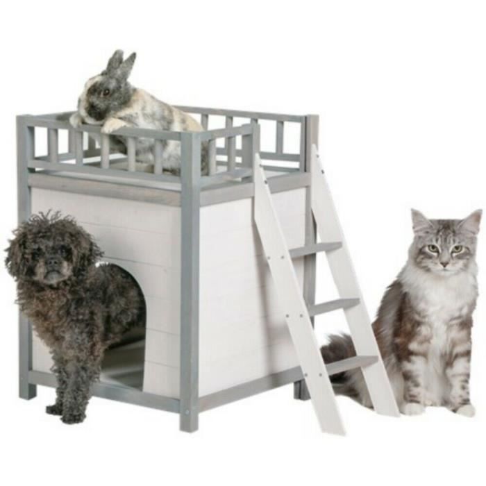 MAISON NICHE BOIS CHAT CHIEN LAPIN INSOLITE ECHELLE DECORATION 