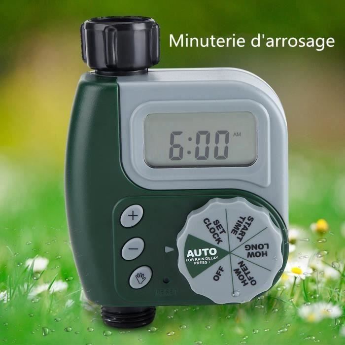 Johgee Minuterie Arrosage Automatique Jardin - Programmateur Extérieur, Écran Large, Mode Pluie & Manuel