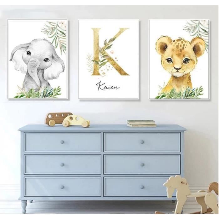 3 Affiche Prenom Bebe Tableau Personnalise Poster Animaux Jungle Chambre Enfant Decoration Murale Cadeau 30x40cm Cdiscount Maison