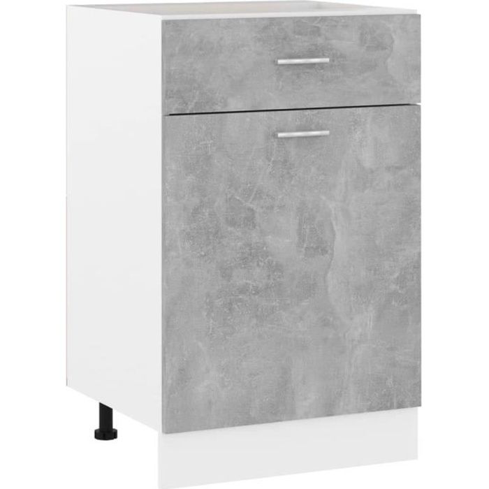 MON MEUBLE DE CUISINE Armoire de plancher à tiroir avec rangement Gris béton 50x46x815 cm Aggloméré 9053