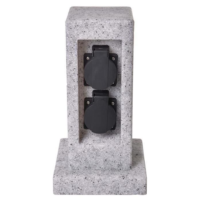 Prise Extérieure Quadruple WilTec IP44 – Aspect Granit, Interrupteur, 3680 W, Câble 1,5 M