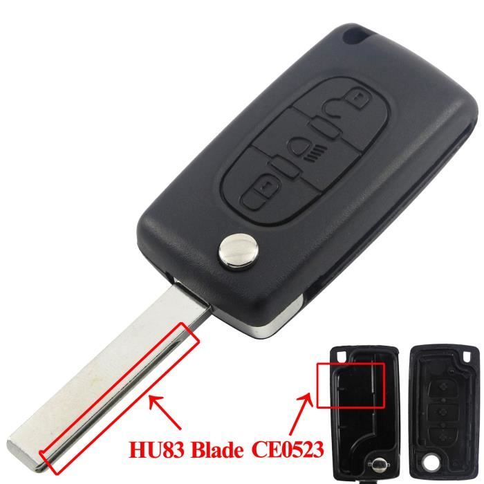 Taille -3b1 CE0523 HU83 coque de clé télécommande à rabat HU83, CE0536-0523, pour Peugeot 107, 207, 307, 308, 408, Partner, Citroe