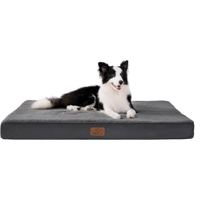Meilleurs prix pour Coussin Chien Dehoussable Orthopédique, Lit pour Chien en Mousse avec Revêtement de Peluche, Matelas pour Chien Lavable, Gris, 112x8
