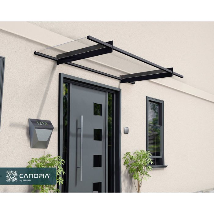 Auvent Porte D'entrée Palram Nancy 1500 - 150x94 Cm - Gris Anthracite - Polycarbonate 4 Mm - Protection UV