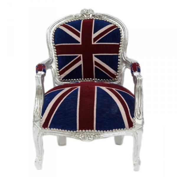 Fauteuil baroque de style Louis XV Union Jack et bois beige