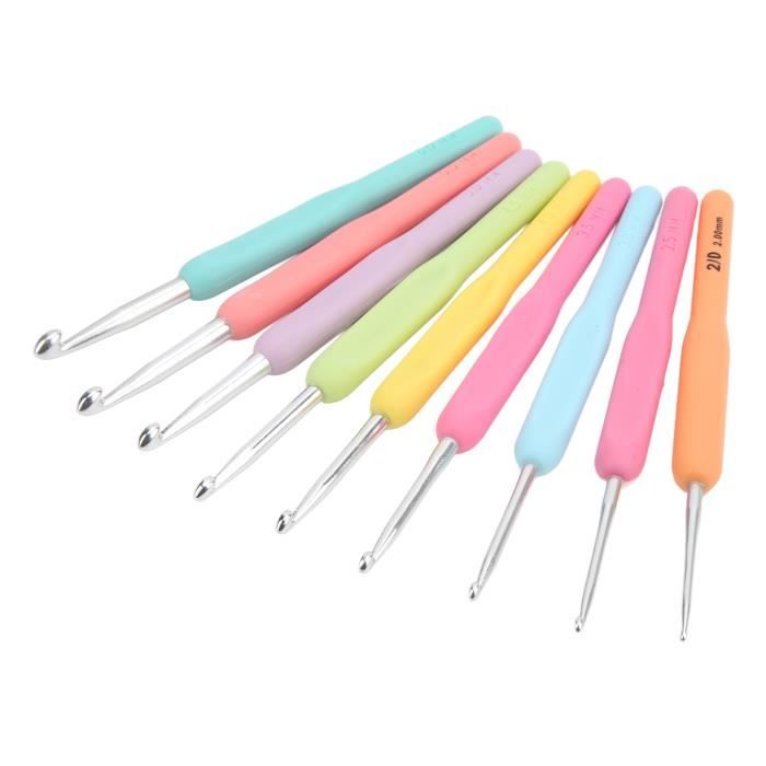 Ensemble De 9 Crochets Avec Poignée En Plastique Colorée, Outils De Tricot Pour Pull Tissé à La