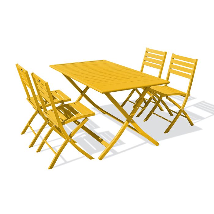 Ensemble repas de jardin 4 places en aluminium - Jaune moutarde - MARIUS Ensemble repas de jardin 4 places en aluminium - Jaune moutarde - MARIUS