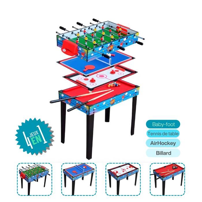 Table multijeux 13 en 1, table de jeu baby-foot, billard, ping-pong, 121x109x80cm, pour enfants et adultes, noyer clair - Jeux - Jouets