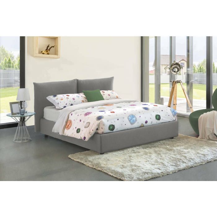Dmora - Lit double Tiziana 215x190h100 cm Gris Panneau effet bois et Polyester