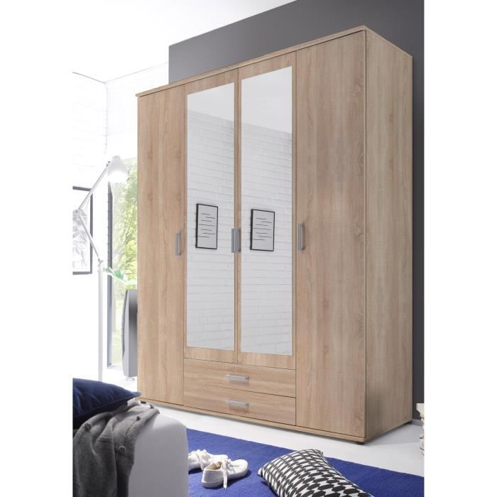 armoire à vêtements - emob - semina 160cm - 4 portes - 2 tiroirs - chêne