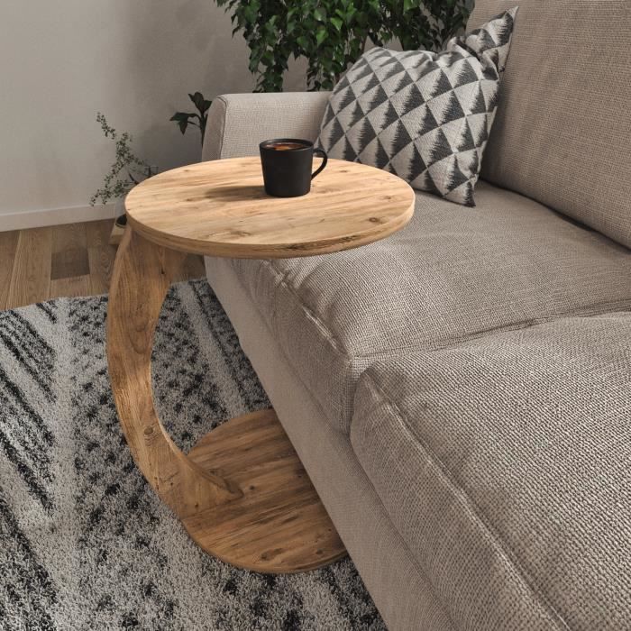 Table d’appoint Holeby ronde effet bois [en.casa]