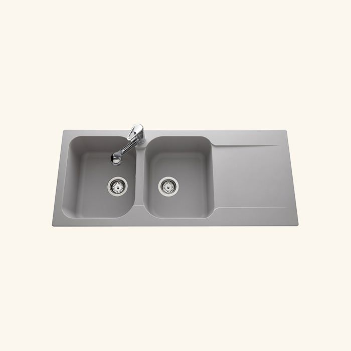 Évier résine gris clair Ewi ZIGGY 2 bacs 1 égouttoir 500x1160