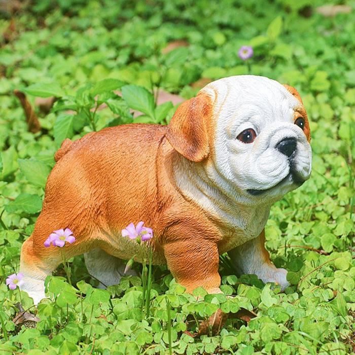 Grande Statue Chien Bouledogue Anglais En Résine Dorée - 90 Cm - Neuf