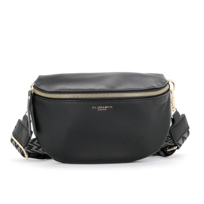 Sac Banane Femme - FLORA CO PARIS - Modèle Noir - Similicuir Grainé - Bandoulière Amovible - Design Minimaliste Sac Banane Femme - FLORA CO PARIS - Modèle Noir - Similicuir Grainé - Bandoulière Amovible - Design Minimaliste
