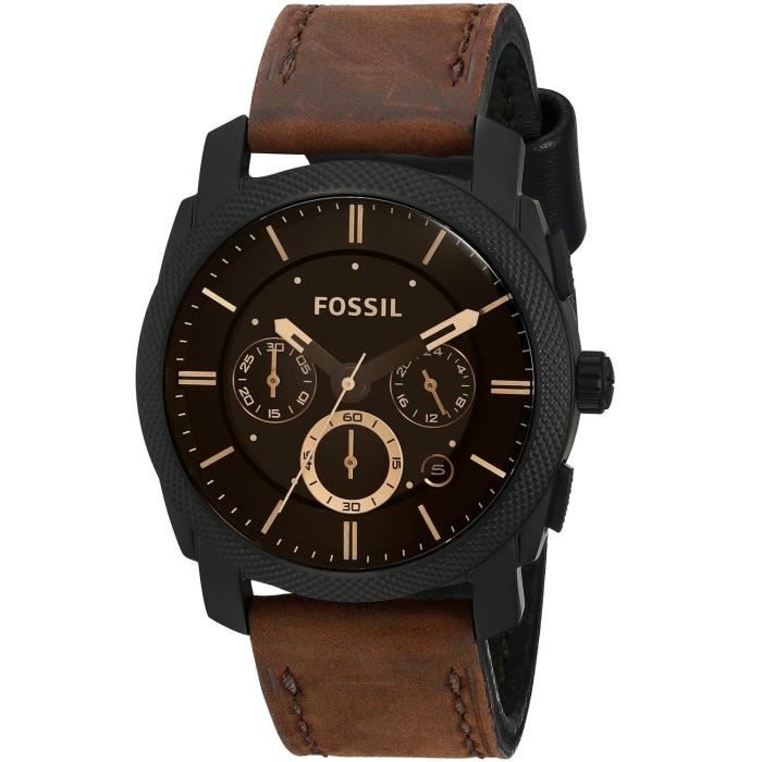 FOSSIL HOMME 42MM BRACELET CUIR CROCODILE MARRON QUARTZ MONTRE FS4656