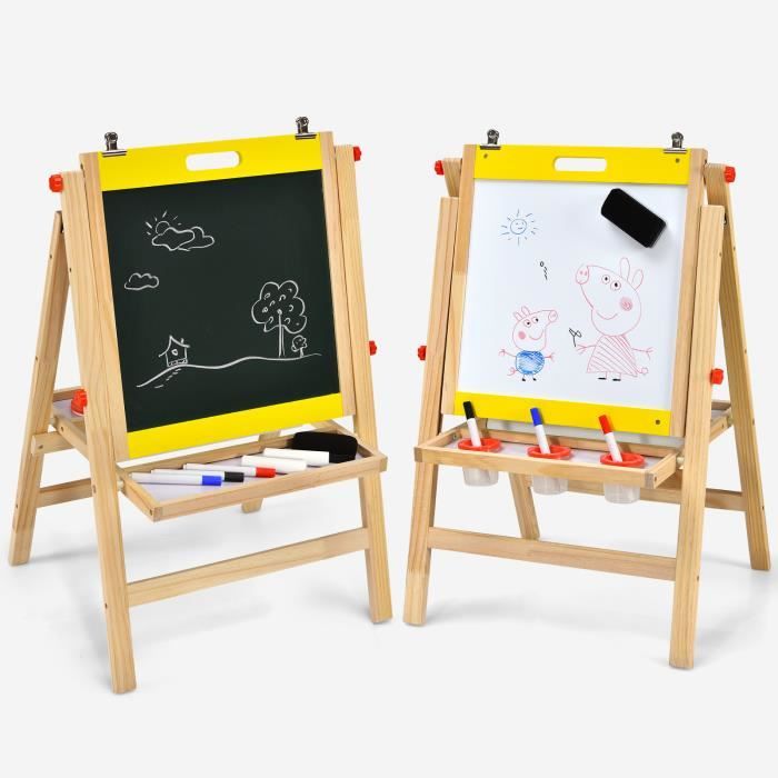 Chevalet Double Face En Bois – Tableau Noir Et Blanc Magnétique – Hauteur Réglable 80-148 Cm – 30+ Accessoires – Dès 3 Ans