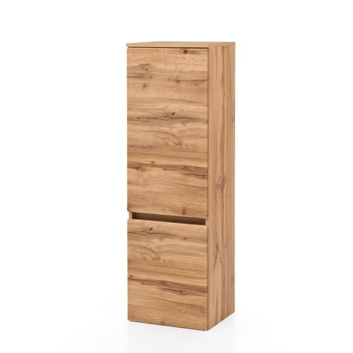 Colonne de salle de bains Kornel avec décor en chêne équipée de 2 portes et de 3 étagères. Peut être fixée ou mur ou installée a... Colonne de salle de bains Kornel avec décor en chêne équipée de 2 portes et de 3 étagères. Peut être fixée ou mur ou installée a...