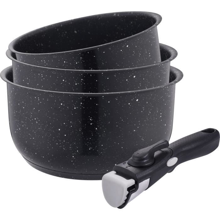 kamberg - 0008134 - set 3 casseroles inox 16/18/20 cm - revêtement pierre - manche amovible - tous feux dont induction - sans pfoa