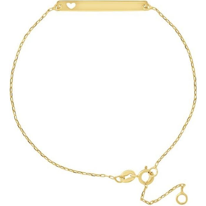 Bracelet Enfants - LÉA & ARTHUR - Gourmette Cœur Ajouré - Or Jaune 375 - Maille Forçat - 16-19 cm