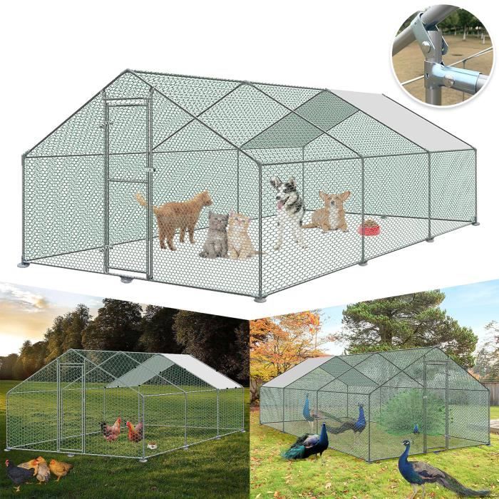 Meilleurs prix pour LILIIN Enclos poulailler grillagé 3x6x2 M avec porte latérale et toit dôme acier galvanisé 18 m²-Vert