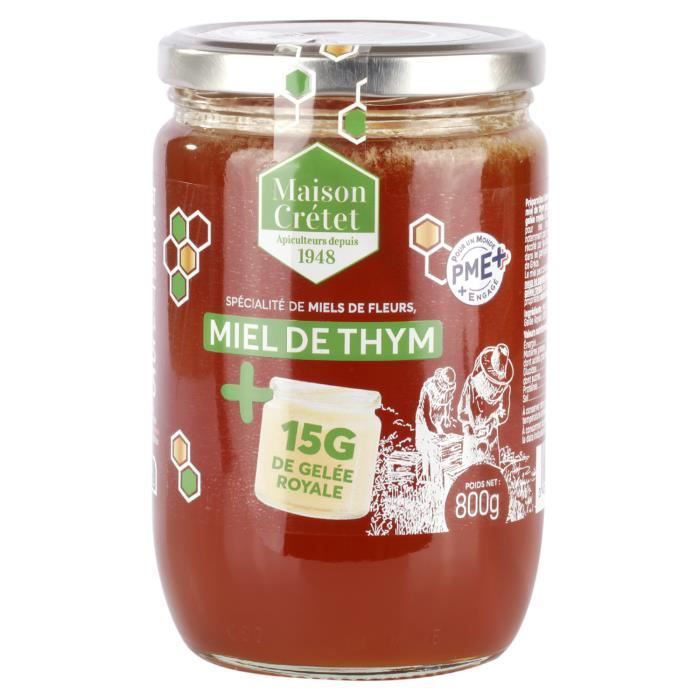 Maison Crétet-Miel de thym et Gelée Royale-15 g de gelée royale dans ce pot-Préparation pot de 800g