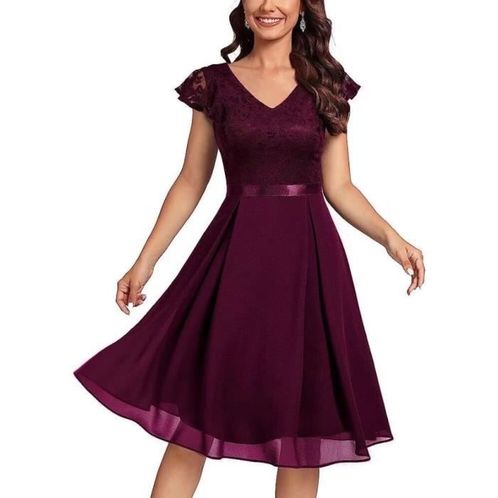 Robe De Noël Femme Manches Longues - Style Années 50 Trapèze - Col En V, Coutures Fourrure - Élégante Vintage Pour Soirée, Fête Moche